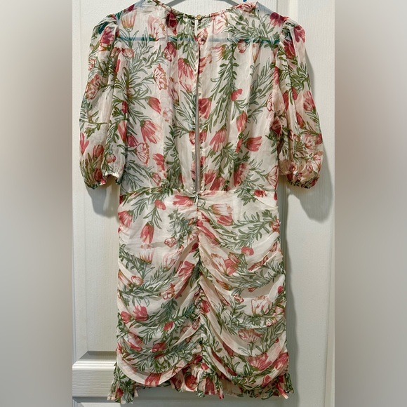 Hello Molly 1/2 Sleeve Textured Floral Chiffon Shirred Picnic Event Dress - Picture 2 of 11